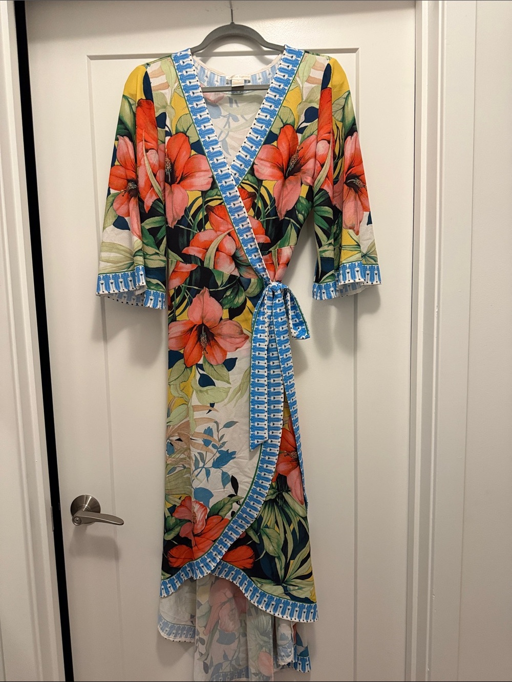 Jealous Tomato Coral & Blue Tropical Wrap Dress